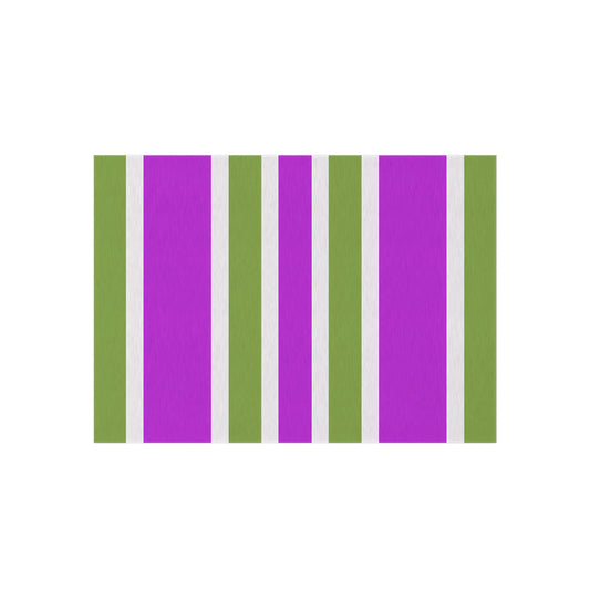 Magenta and Green Striped Outdoor Rug | Patio Mat, Weatherproof Stripe Design