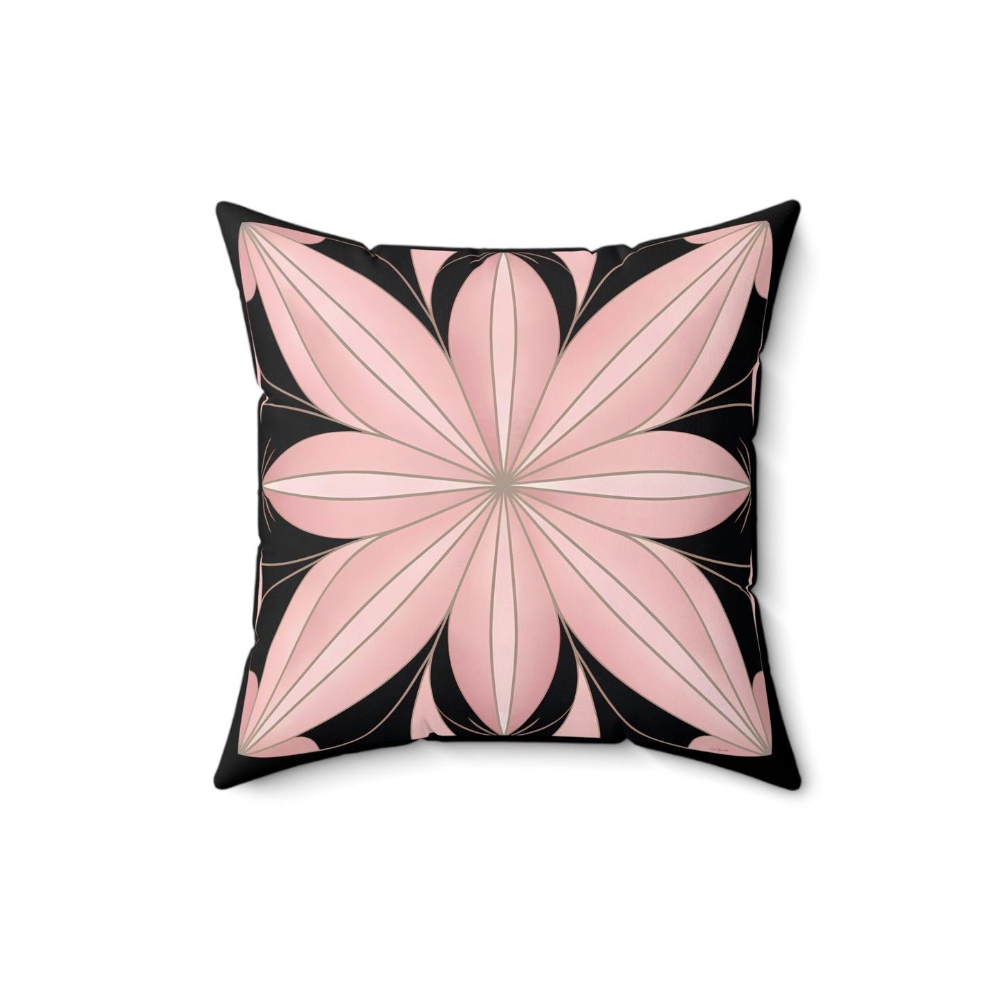 Art Deco Flower Square Pillow, Hollywood Regency Home Decor, Art Nouveau Style, Pink and Black Pillow, Throw Pillow - LOLA VEGAS ART