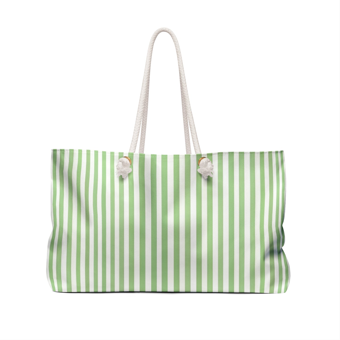 Striped Green and White Weekender Bag, Stylish Travel Tote, Beach Bag, Gym Bag, Eco-Friendly Weekender, Perfect for Getaways - LOLA VEGAS ART