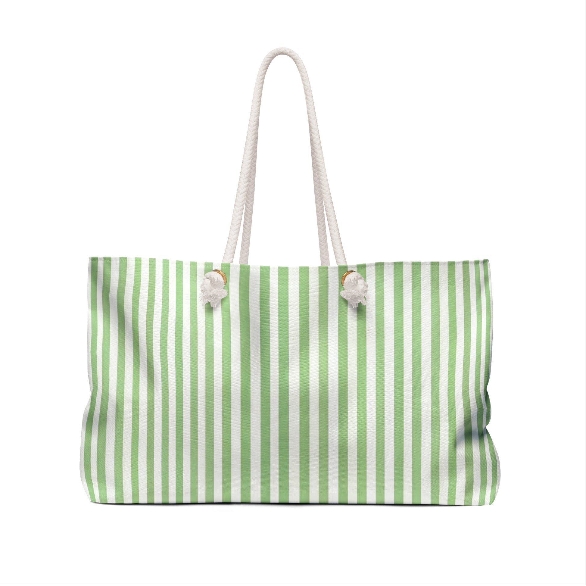 Striped Green and White Weekender Bag, Stylish Travel Tote, Beach Bag, Gym Bag, Eco-Friendly Weekender, Perfect for Getaways - LOLA VEGAS ART