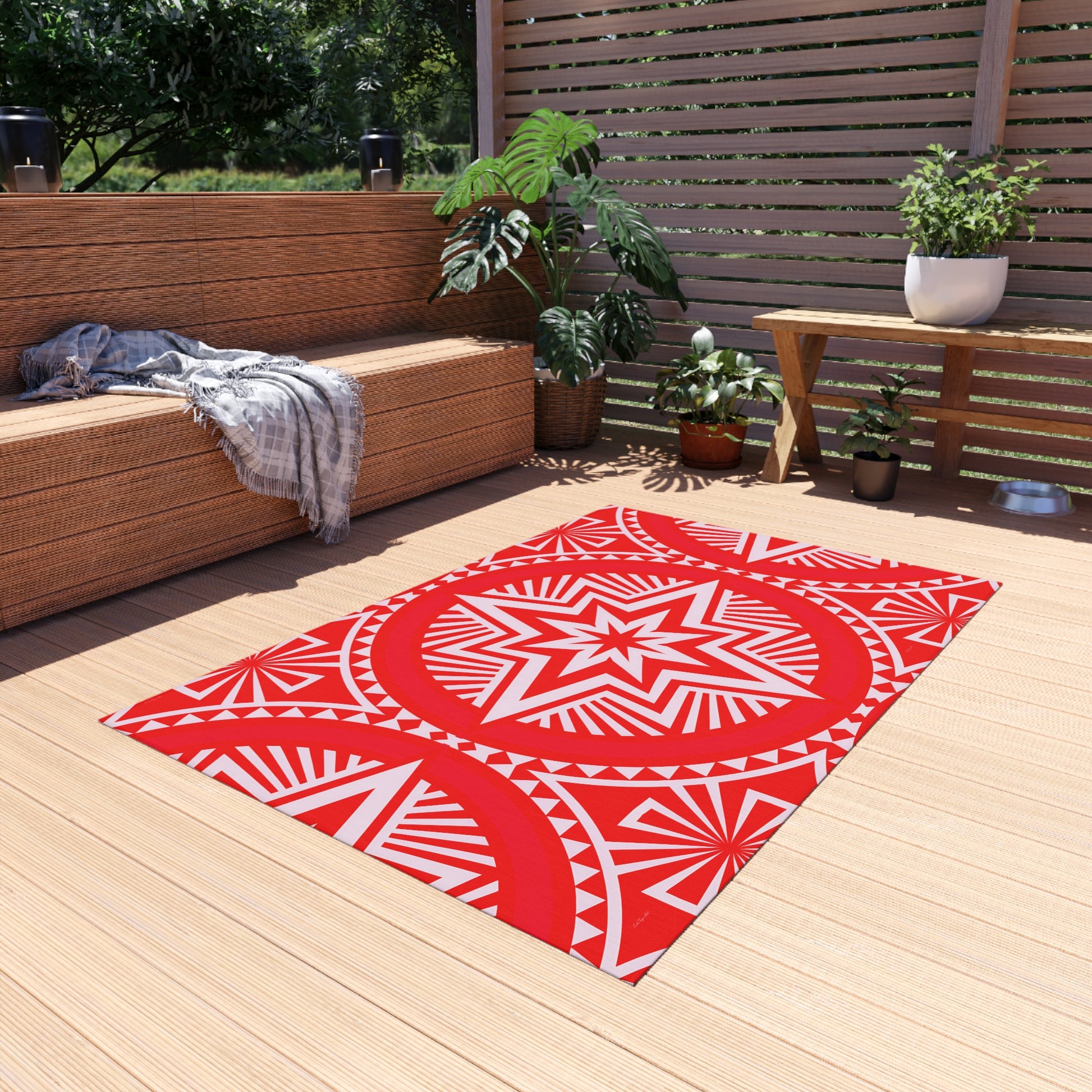 Vibrant Outdoor/Indoor Rug with Star Pattern, Patio Decor, Garden Accent, Boho Outdoor Living, Bright Summer Mat, Stylish Entrance Rug - LOLA VEGAS ART