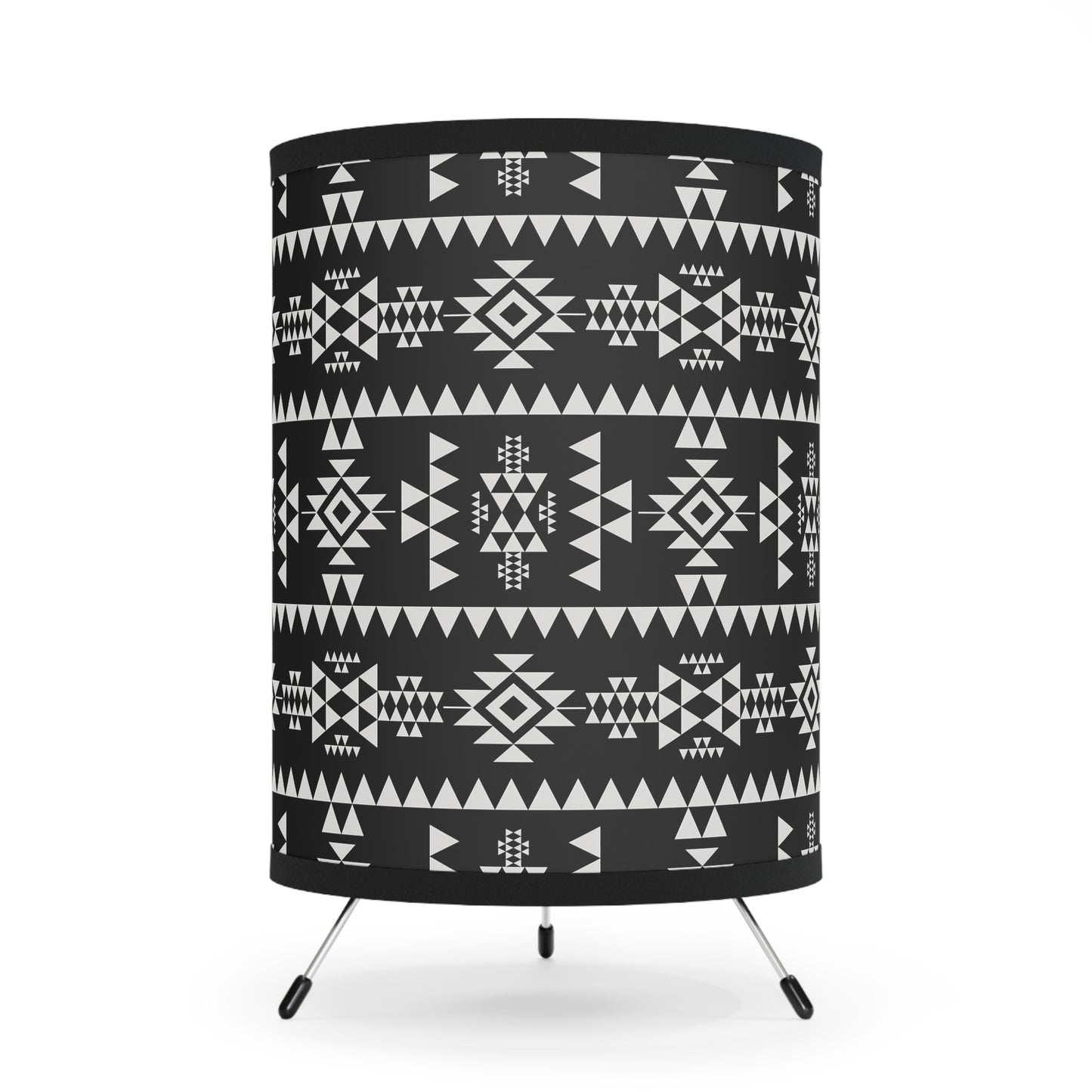 Boho Tripod Lamp, Modern Home Decor, Geometric Printed Shade, Unique Lighting Ideas, Stylish Living Room Decor, Gift for All Occasions - LOLA VEGAS ART