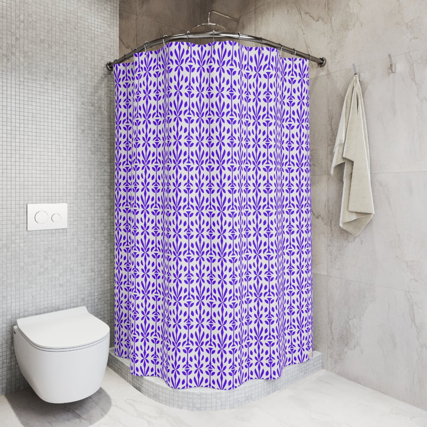 Purple Floral Pattern Shower Curtain | Geometric Repeat Pattern, Fresh Home Decor