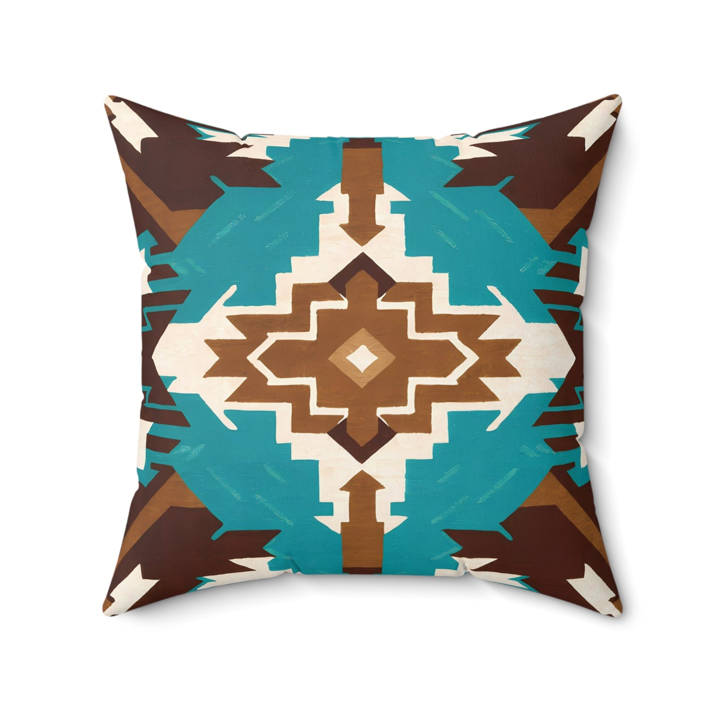 Square Pillow Ethnic Southwest Boho Home Decor Brown Turquoise - LOLA VEGAS ART