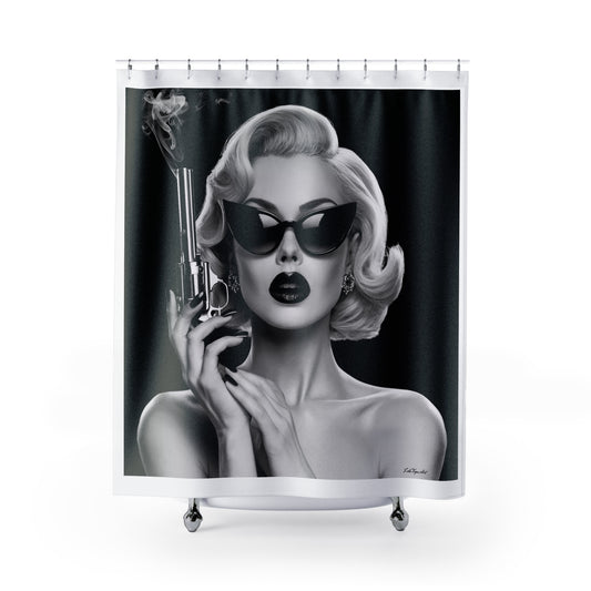 Film Noir Femme Fatale Shower Curtain, Old Hollywood Regency, Vintage Black and White Bathroom Decor, Retro Movie Lover Gift - LOLA VEGAS ART