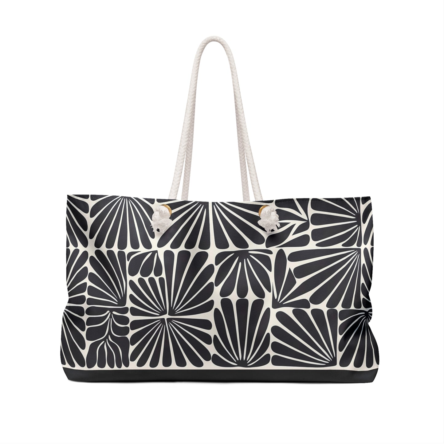 Oversized Weekender Bag - Black and Off-White Matisse Inspired Abstract Flower Design - Boho Chic Retro Accessory - LOLA VEGAS ART