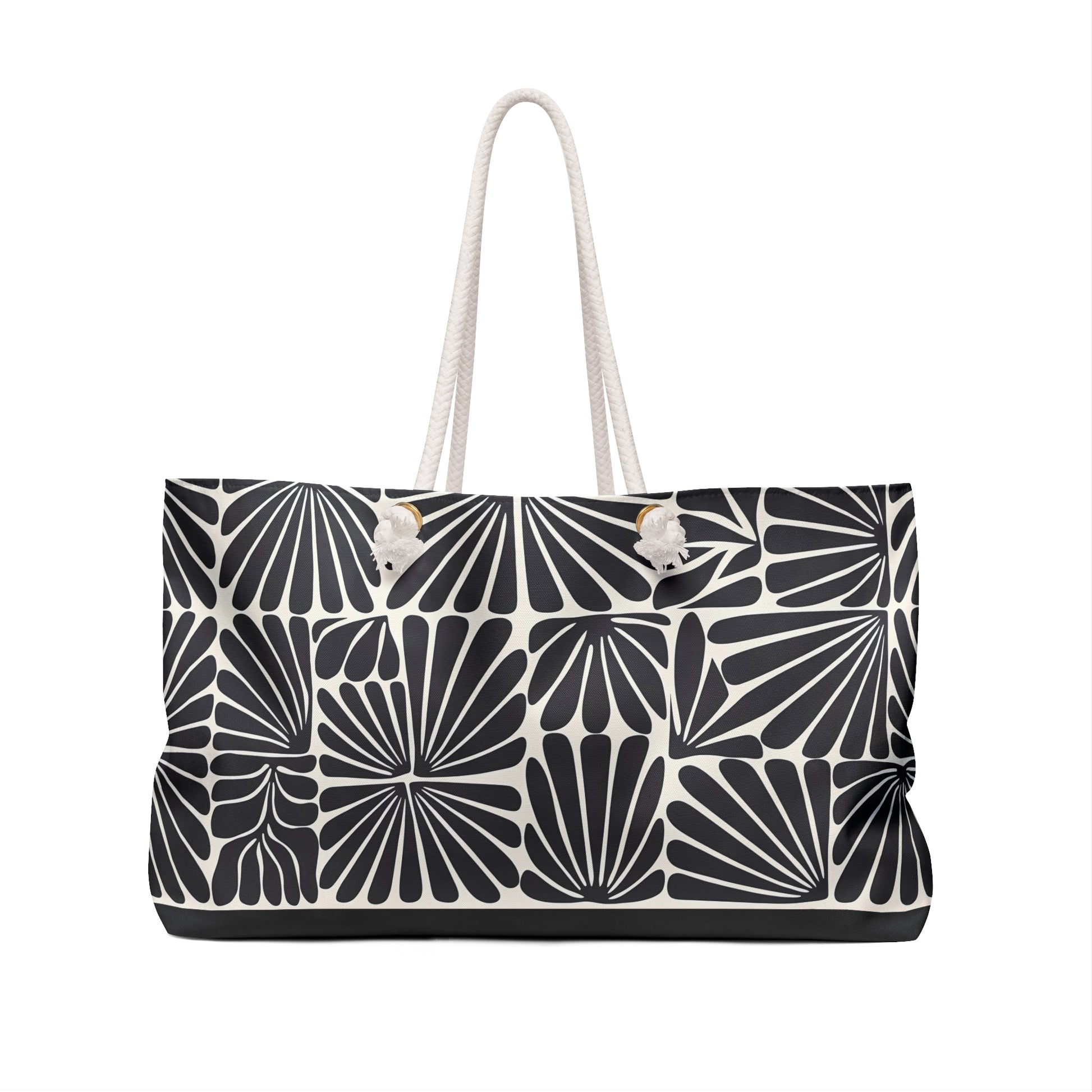 Oversized Weekender Bag - Black and Off-White Matisse Inspired Abstract Flower Design - Boho Chic Retro Accessory - LOLA VEGAS ART