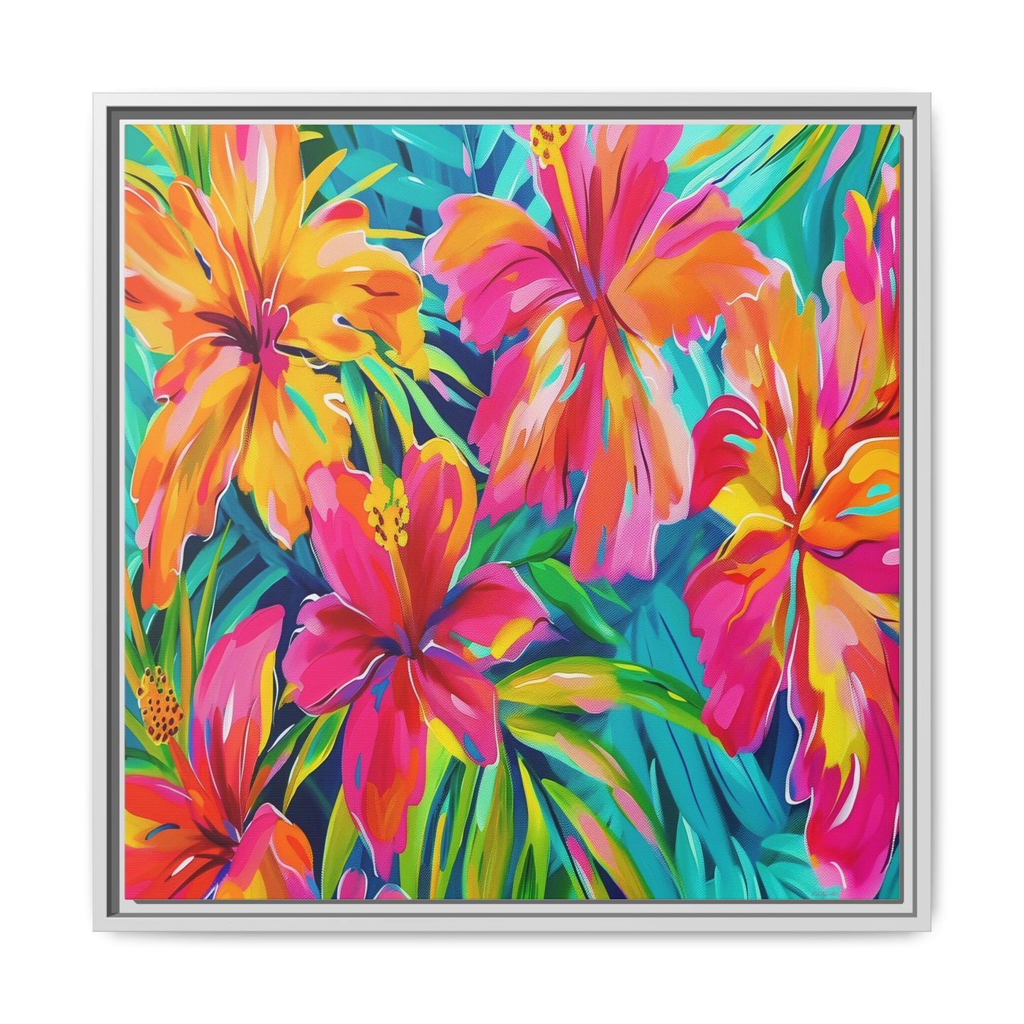 Vibrant Floral Canvas Art Print, Tropical Wall Decor, Colorful Framed Artwork, Gift for Nature Lovers, Home Decoration - LOLA VEGAS ART