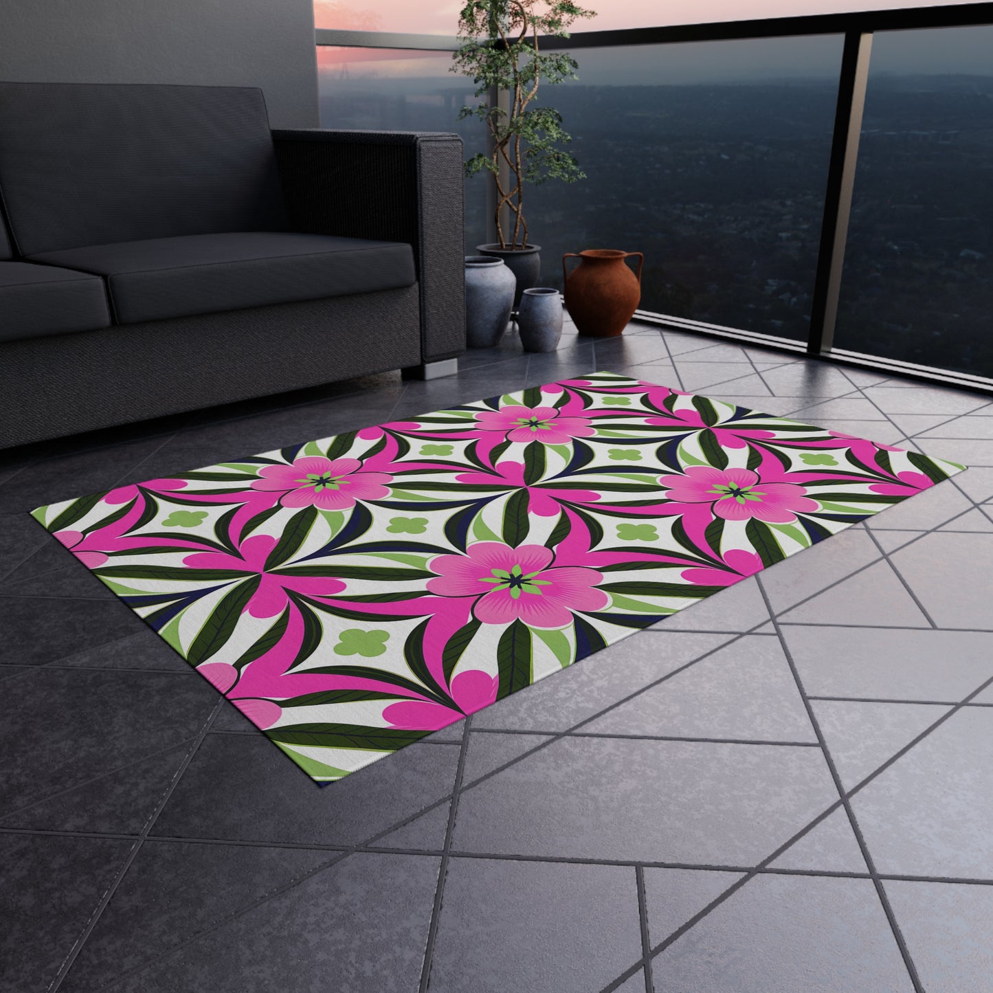Vibrant Floral Outdoor Rug, Garden Mat, Patio Decor, Porch Rug, Boho Style, Summer Decoration, Outdoor Living