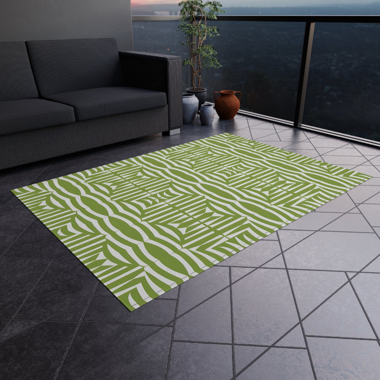 Green and White Stylish Outdoor/Indoor Rug, Patio Decor, Garden Area Rug, Outdoor Living, Summer BBQ Accessories, Boho Home Decor