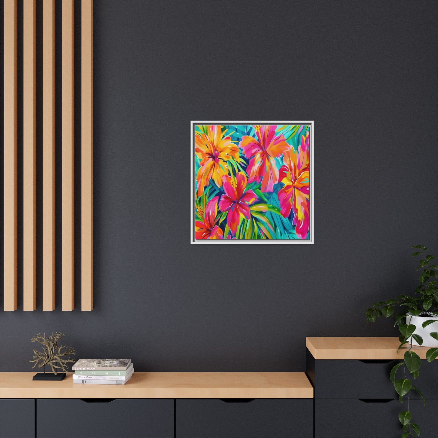 Vibrant Floral Canvas Art Print, Tropical Wall Decor, Colorful Framed Artwork, Gift for Nature Lovers, Home Decoration - LOLA VEGAS ART