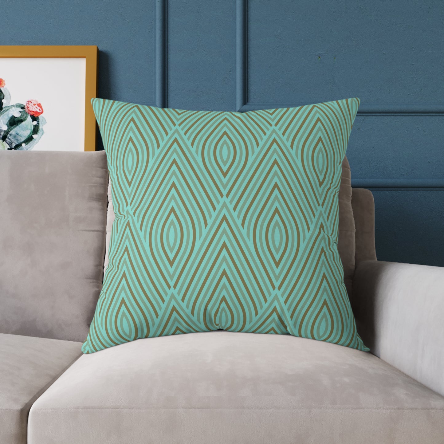 Teal Geometric Diamond Pattern Pillow | Square Poly Canvas Pillow