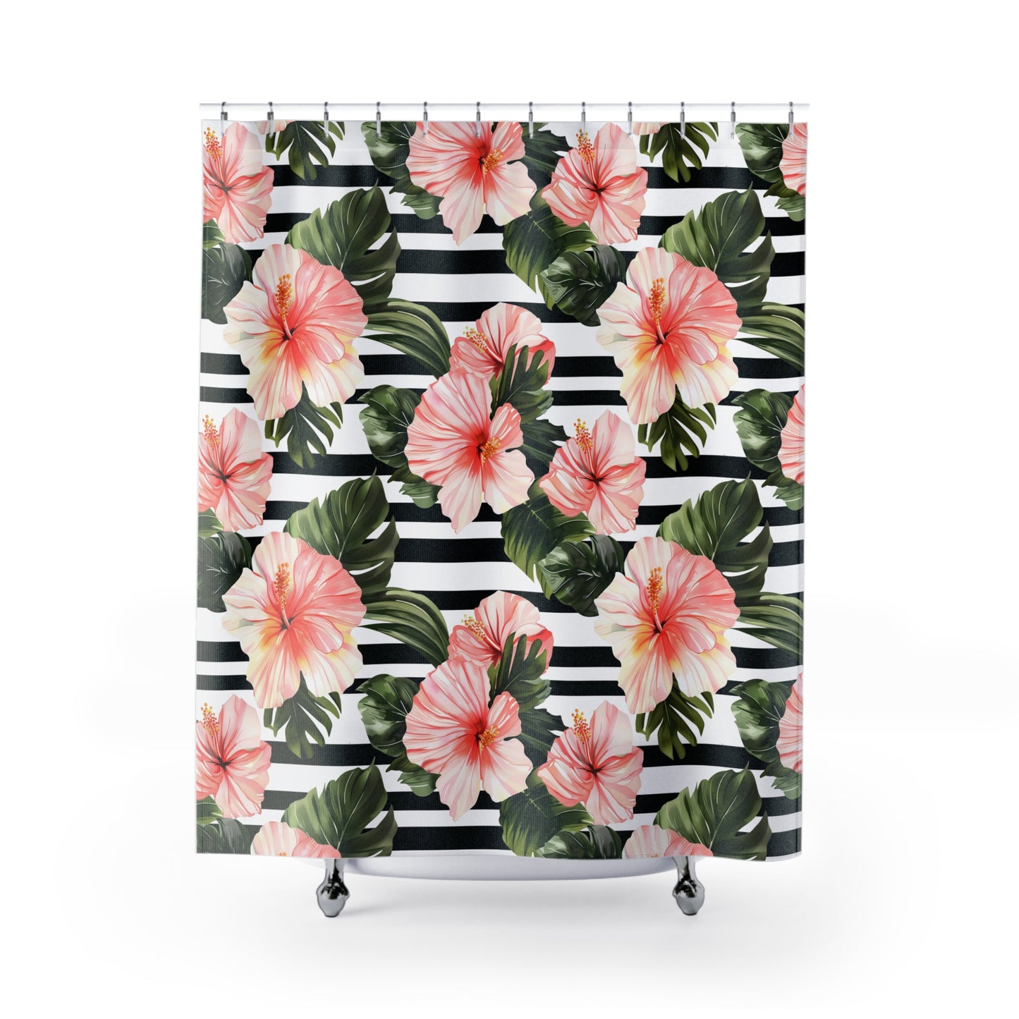 Tropical Floral Shower Curtain - Vibrant Bathroom Decor, Tropical Vibe, Beach House, Gift Idea, Hibiscus Pattern - LOLA VEGAS ART