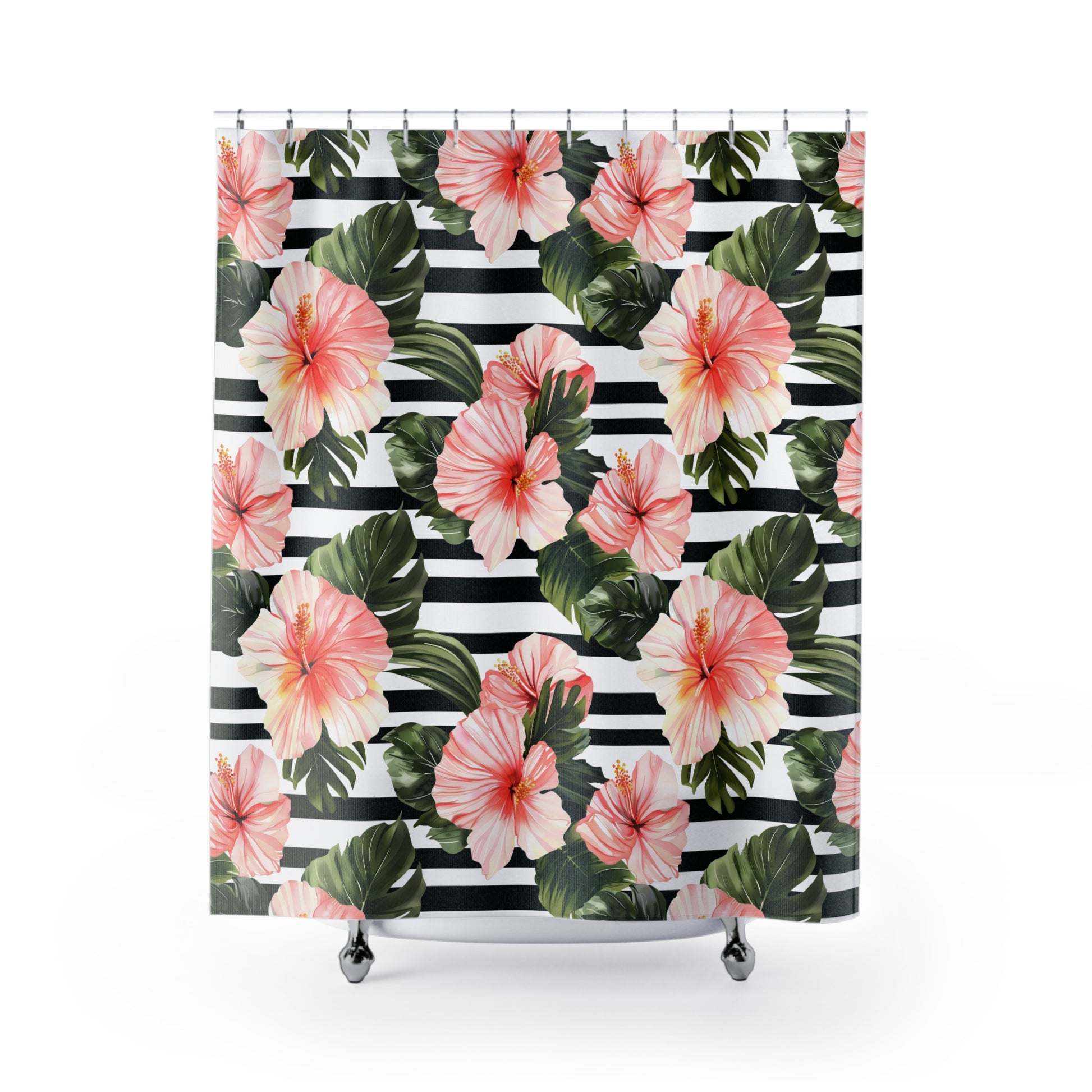 Tropical Floral Shower Curtain - Vibrant Bathroom Decor, Tropical Vibe, Beach House, Gift Idea, Hibiscus Pattern - LOLA VEGAS ART