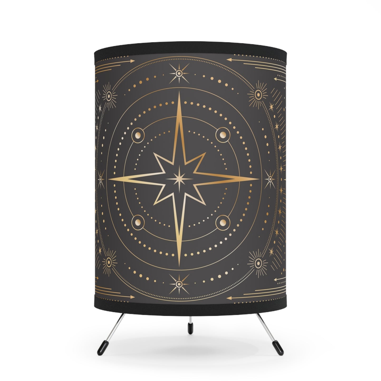 Table Lamp, Black and Gold Stars Retro Tripod Lamp, Eclectic Home Decor, US\Ca Plug. Living Room, Bedroom Accessories - LOLA VEGAS ART