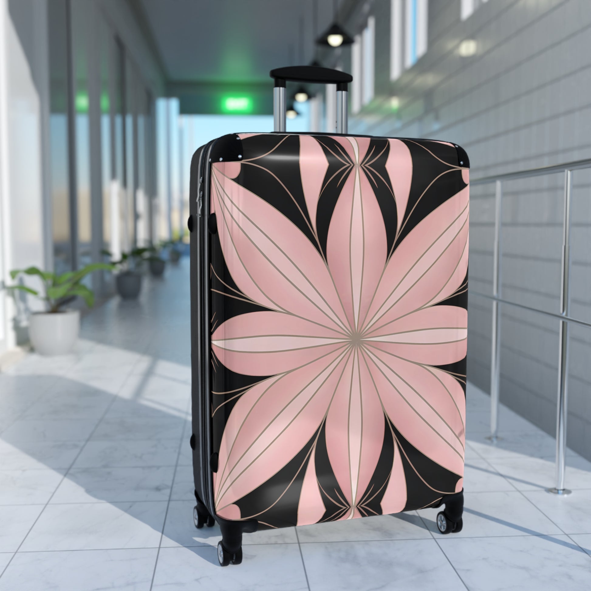 Suitcase, Luggage, Travel Bag, Art Deco, Flower Design, Pink and Black, Hollywood Regency, Unique Suitcase, Vintage Suitcase, Retro Travel - LOLA VEGAS ART