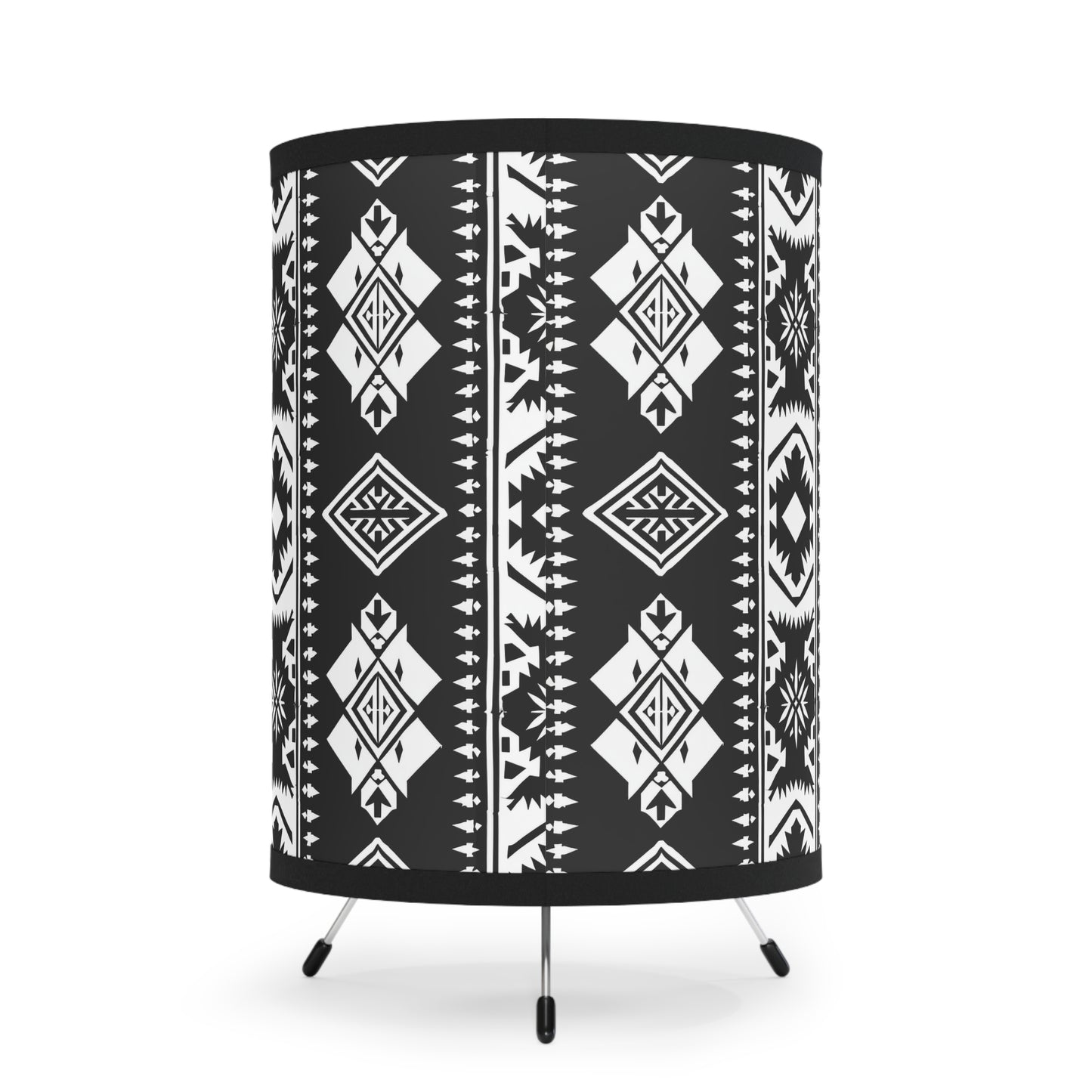 Bohemian Tripod Lamp - Modern Black and White Decor, Unique Table Light, Tribal Shade Lighting, Home Accent