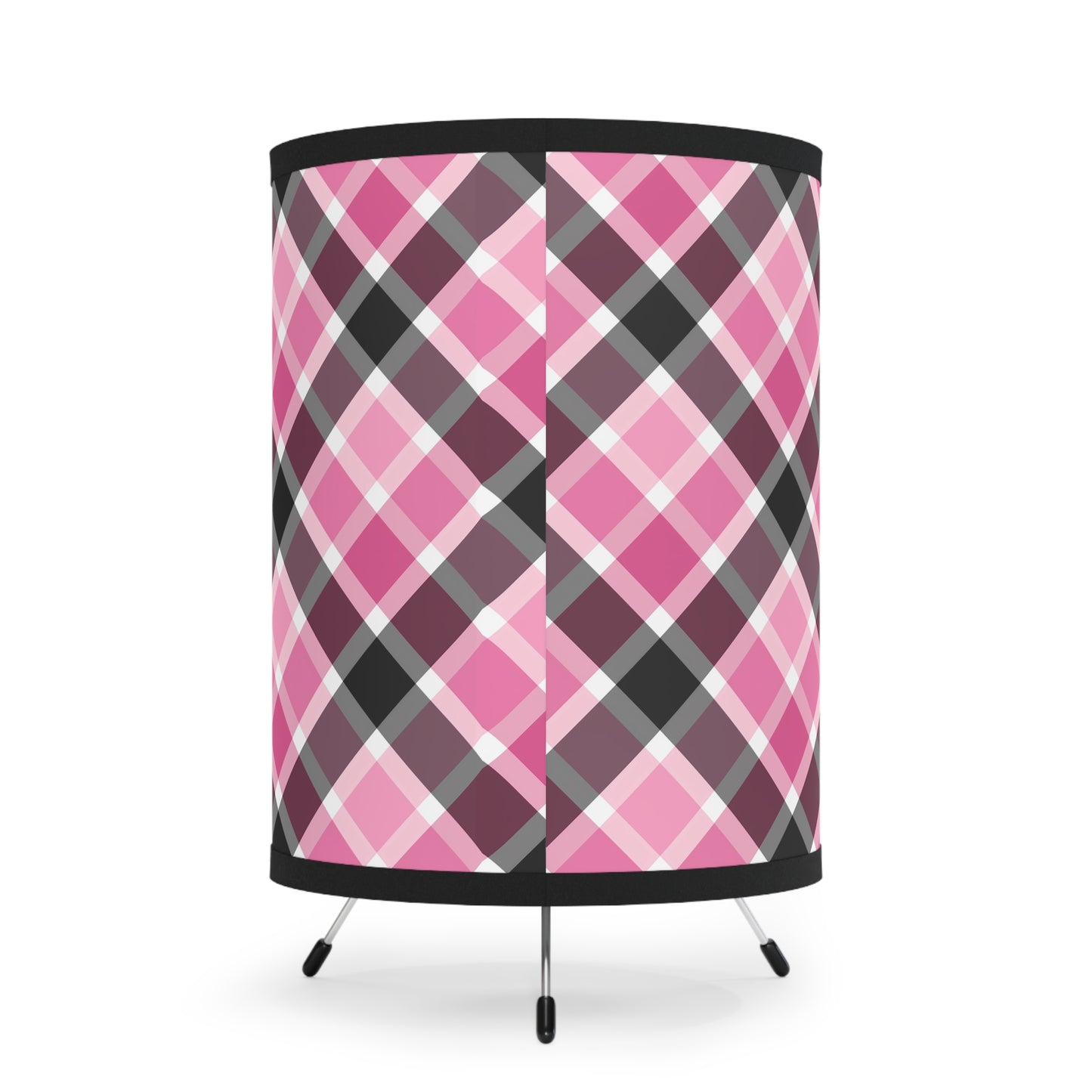Chic Pink and Black Plaid Tripod Lamp, Stylish Home Decor, Modern Lighting, Living Room Accent, Gift for Her, Desk Lamp