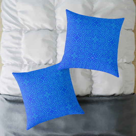 Blue Mandala Pattern Square Pillow | Geometric Decorative Cushion