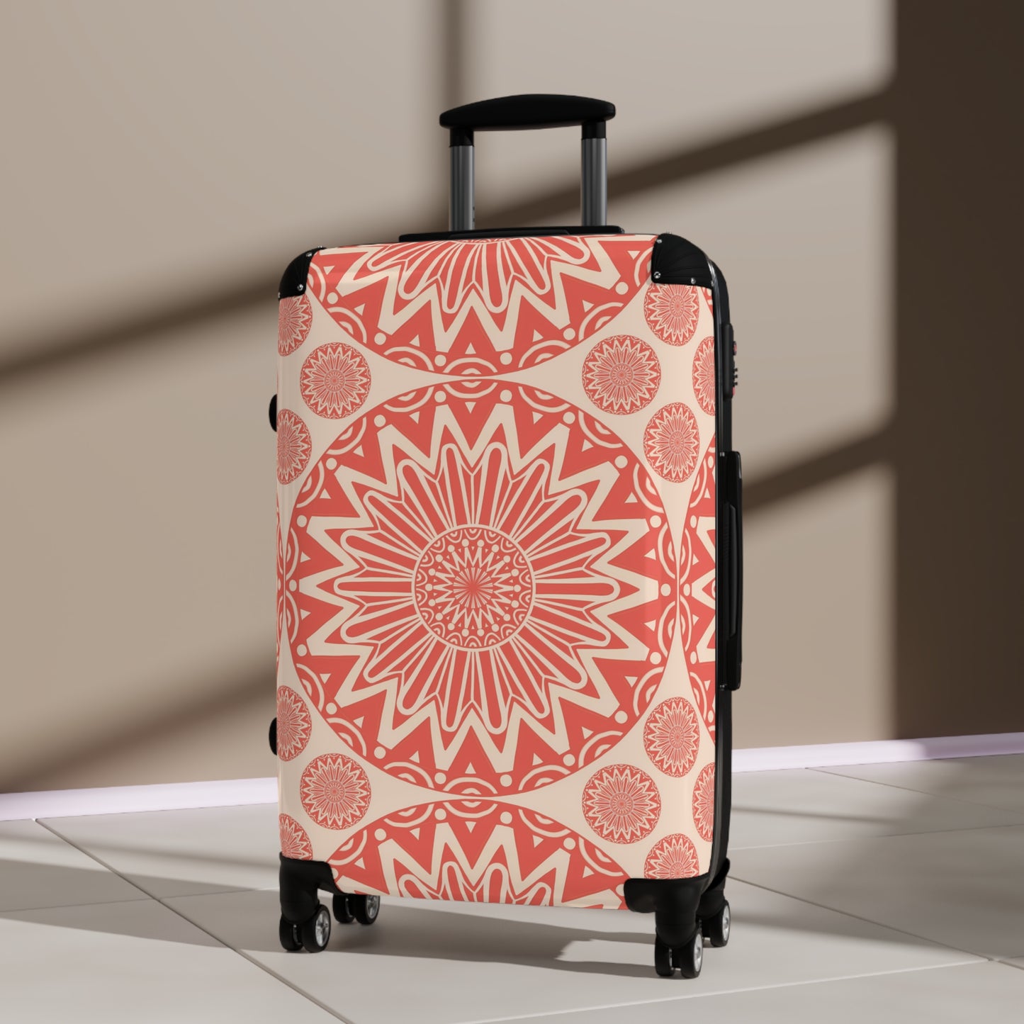 Orange Bohemian Mandala Suitcase: Stylish Travel Luggage, Personalized Bag, Perfect for Vacations, Gifts, Travel Enthusiasts