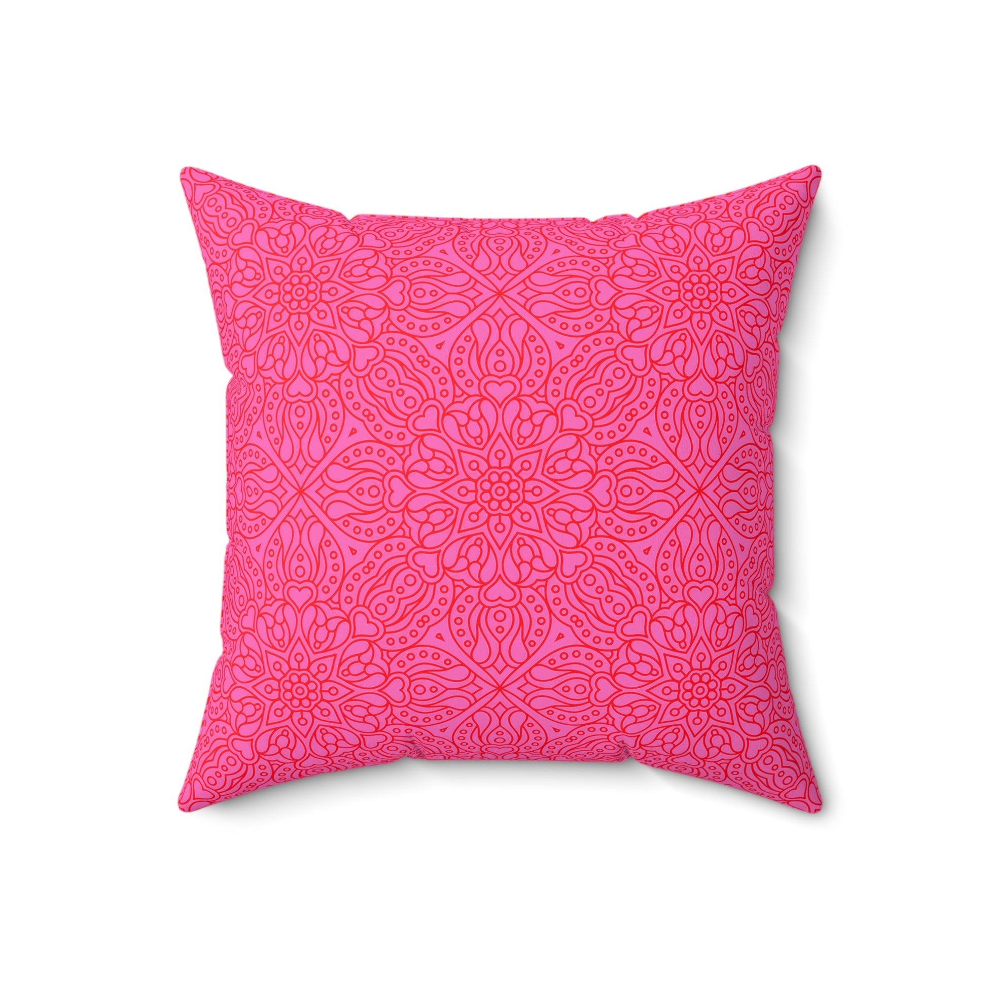 Vibrant Hot Pink Mandala Pattern Pillow, Decorative Cushion, Boho Home Decor, Cozy Living Room Accent, Gift for Her, Pink Floral Pillow - LOLA VEGAS ART