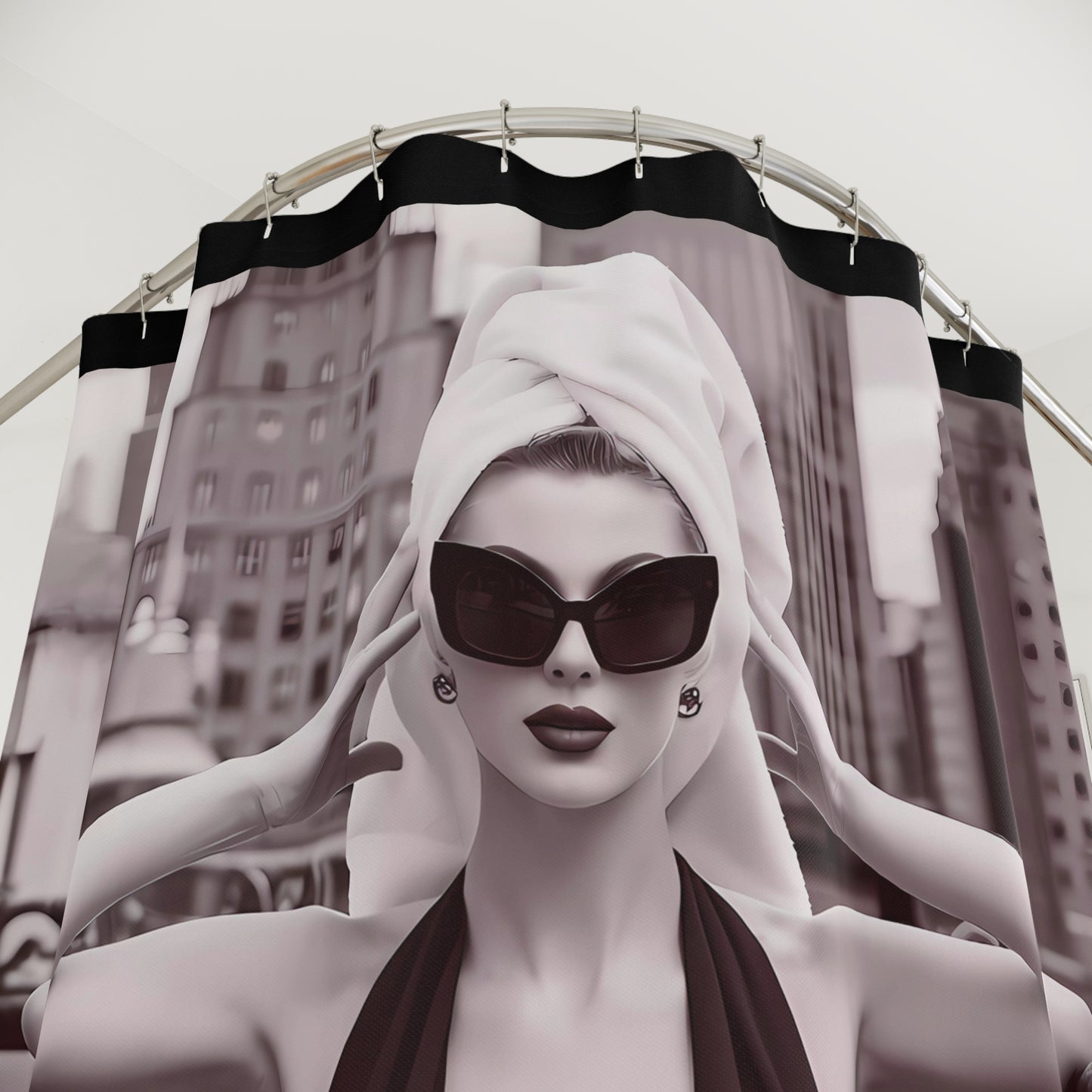 Fashionista Glamour Shower Curtain - Sepia Toned Fine Art Photography, NYC Rooftop Deck, Bathroom Decor - LOLA VEGAS ART