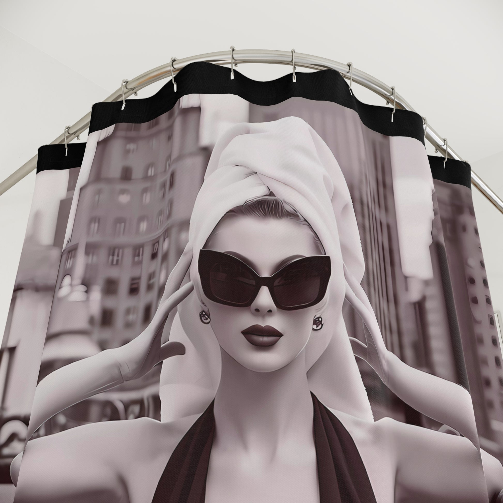 Fashionista Glamour Shower Curtain - Sepia Toned Fine Art Photography, NYC Rooftop Deck, Bathroom Decor - LOLA VEGAS ART