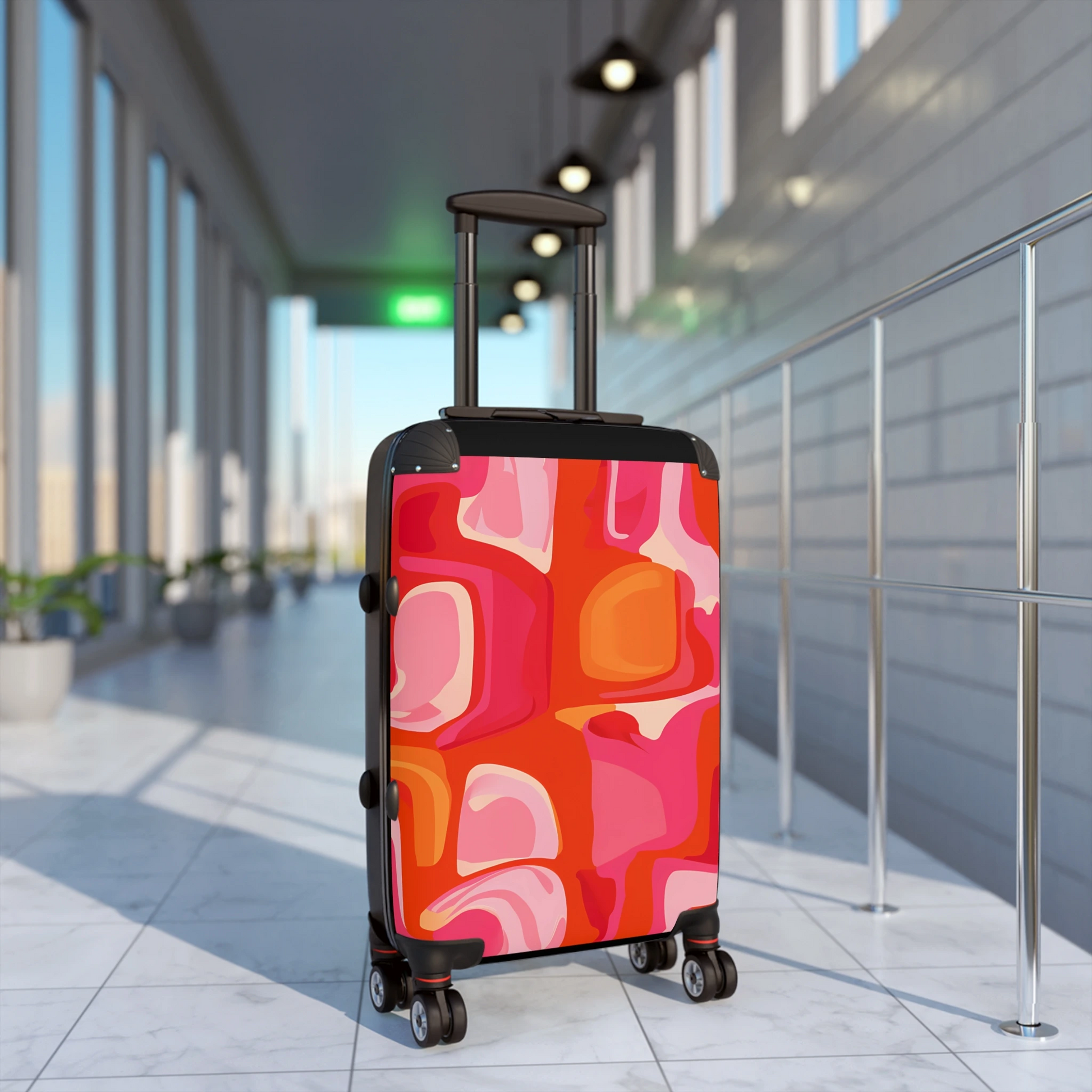 Orange and Pink Abstract Suitcase, Luggage, Travel Bags, 1960's Style, Wanderlust Adventure Organizer, Weekend Getaway Bag, Honeymoon Travel - LOLA VEGAS ART