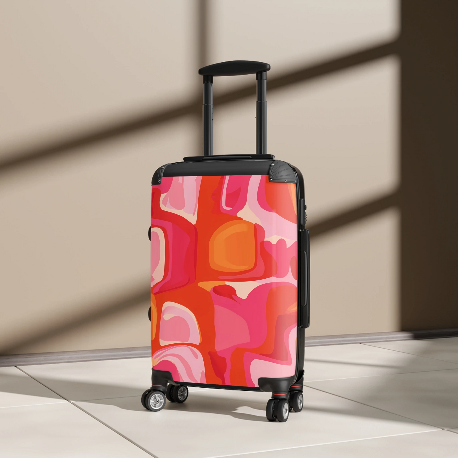 Orange and Pink Abstract Suitcase, Luggage, Travel Bags, 1960's Style, Wanderlust Adventure Organizer, Weekend Getaway Bag, Honeymoon Travel - LOLA VEGAS ART