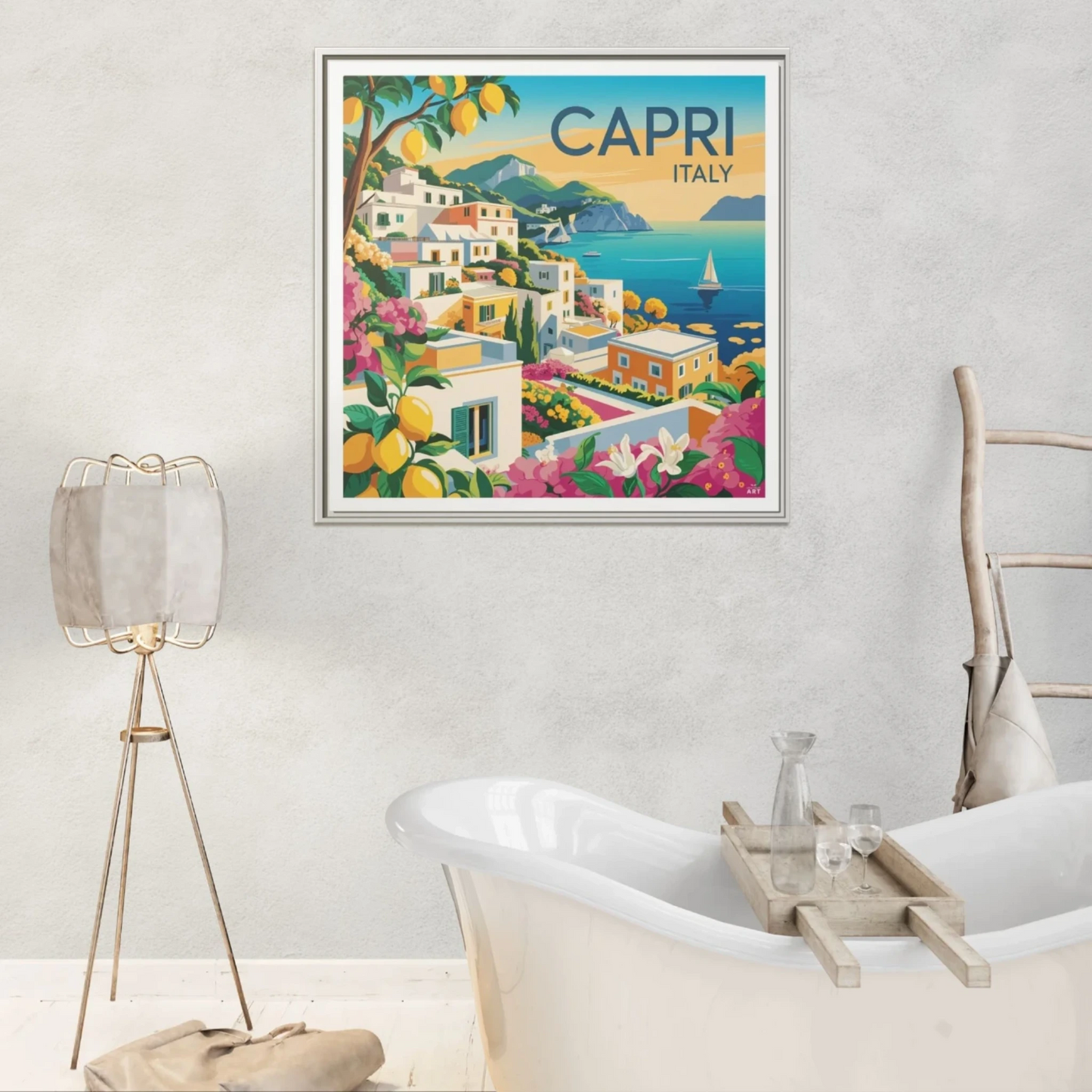 Framed Canvas Art Print, Mediterranean Decor, Capri Italy Wall Art, Travel Gift, Vibrant Home Decor, Summer Vibes - LOLA VEGAS ART