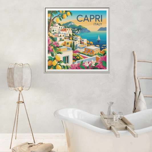Framed Canvas Art Print, Mediterranean Decor, Capri Italy Wall Art, Travel Gift, Vibrant Home Decor, Summer Vibes - LOLA VEGAS ART