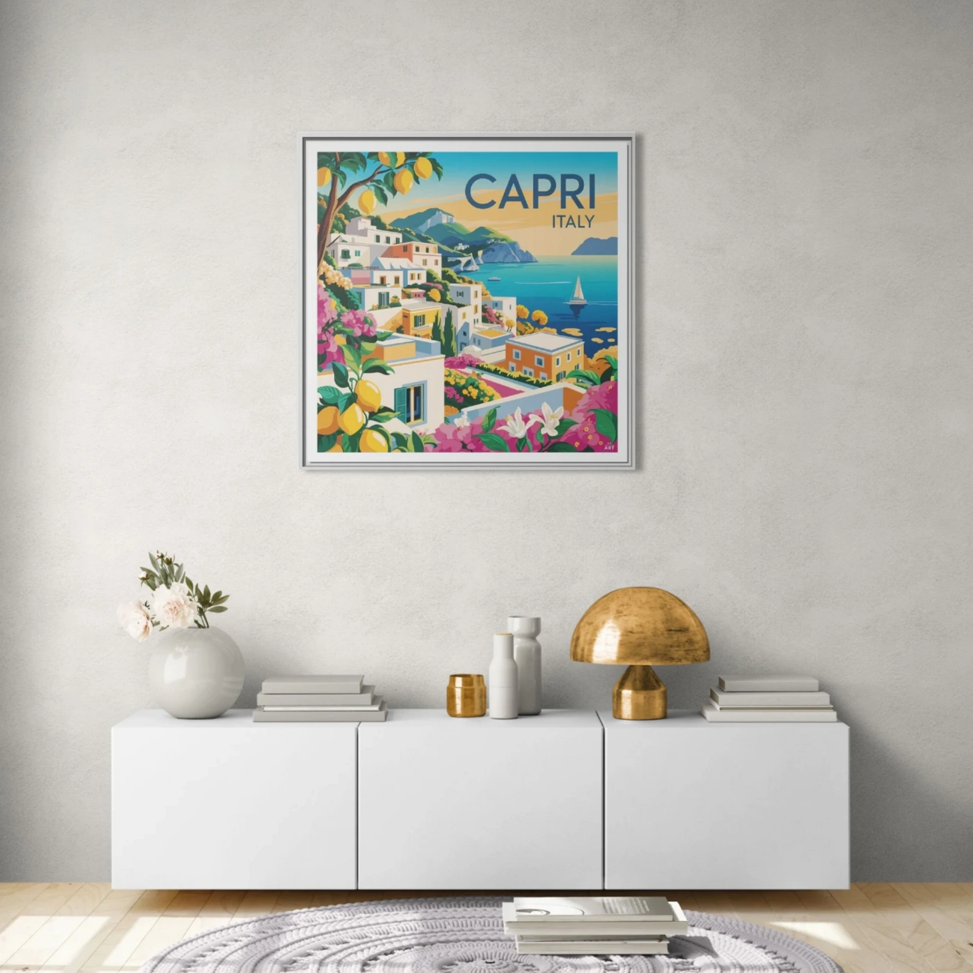 Framed Canvas Art Print, Mediterranean Decor, Capri Italy Wall Art, Travel Gift, Vibrant Home Decor, Summer Vibes - LOLA VEGAS ART