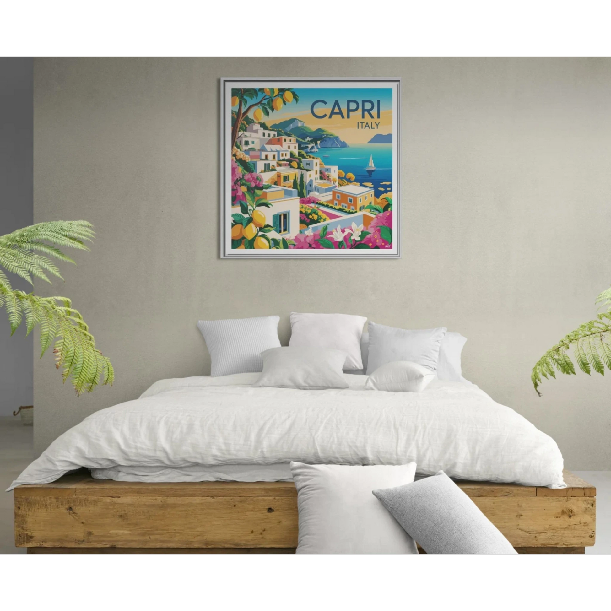 Framed Canvas Art Print, Mediterranean Decor, Capri Italy Wall Art, Travel Gift, Vibrant Home Decor, Summer Vibes - LOLA VEGAS ART