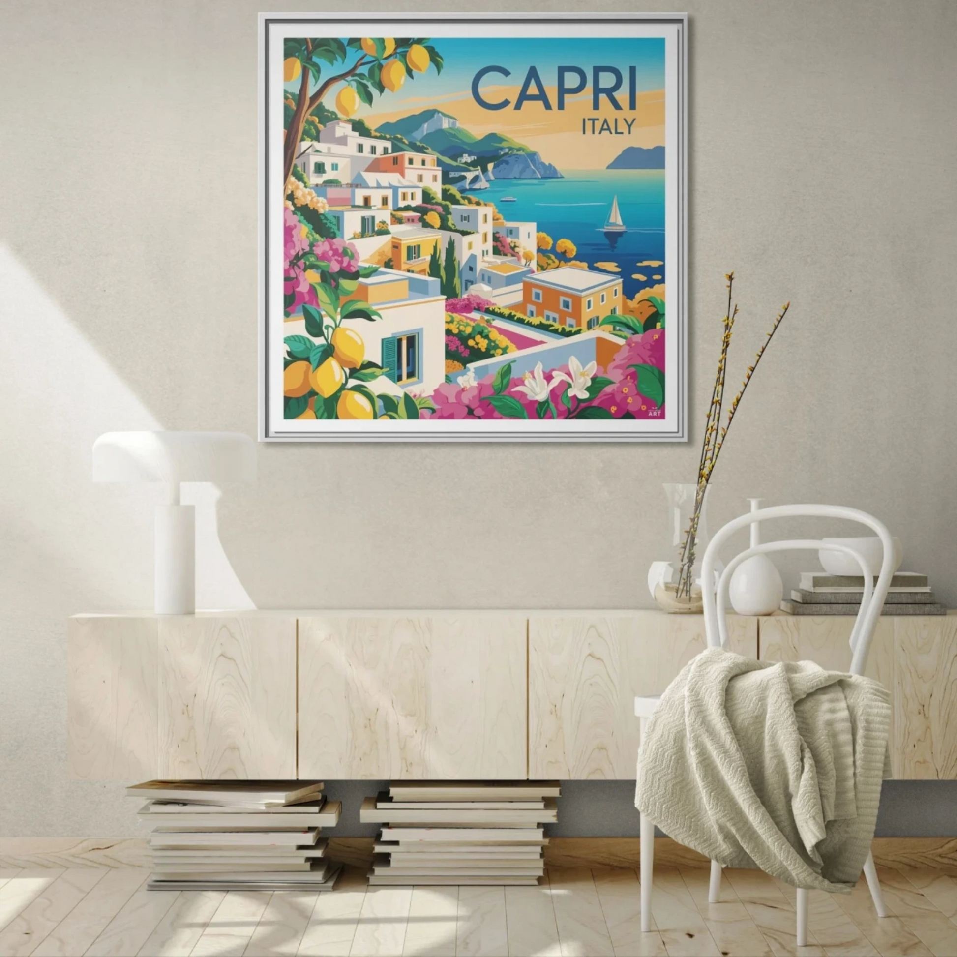 Framed Canvas Art Print, Mediterranean Decor, Capri Italy Wall Art, Travel Gift, Vibrant Home Decor, Summer Vibes - LOLA VEGAS ART