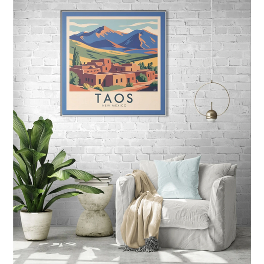 Framed Canvas Art Print, Colorful Taos New Mexico Landscape, Home Decor, Gift Idea, Wall Art, Art for Art Lovers - LOLA VEGAS ART