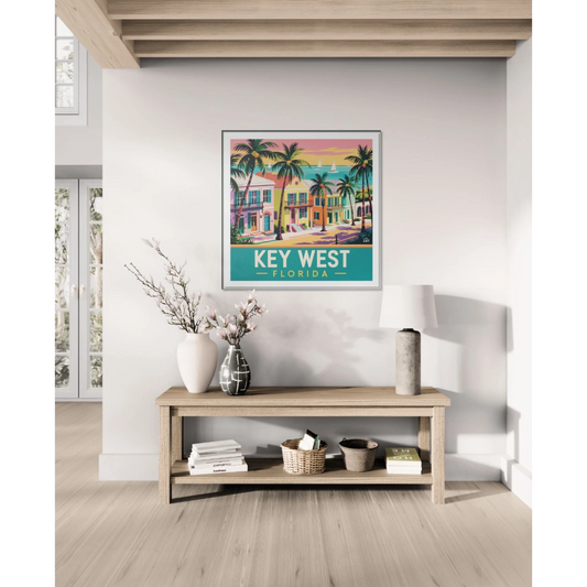Framed Canvas Art Print, Vintage Travel Decor, Tropical Wall Art, Key West Florida Print, Home Decor, Gift for Beach Lovers - LOLA VEGAS ART