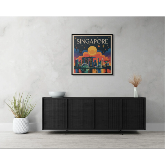 Framed Wall Art Print - Vibrant Singapore Skyline Decor, Colorful Home Decor, Gift for Travelers, Modern Art, Wall Decoration - LOLA VEGAS ART