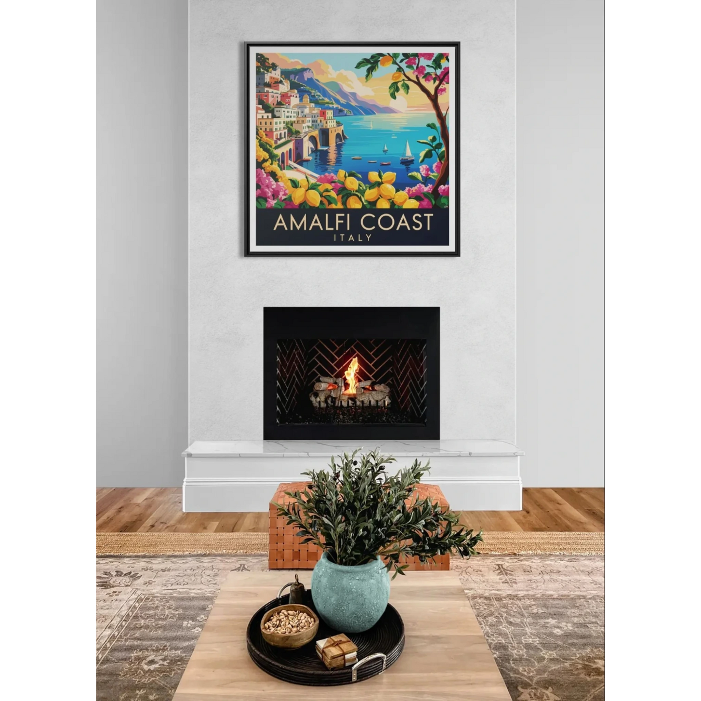 Framed Canvas Art : Amalfi Coast, Italy Landscape, Home Decor, Wall Art, Coastal Vibe, Gift for Travelers, Italian Artwork - LOLA VEGAS ART