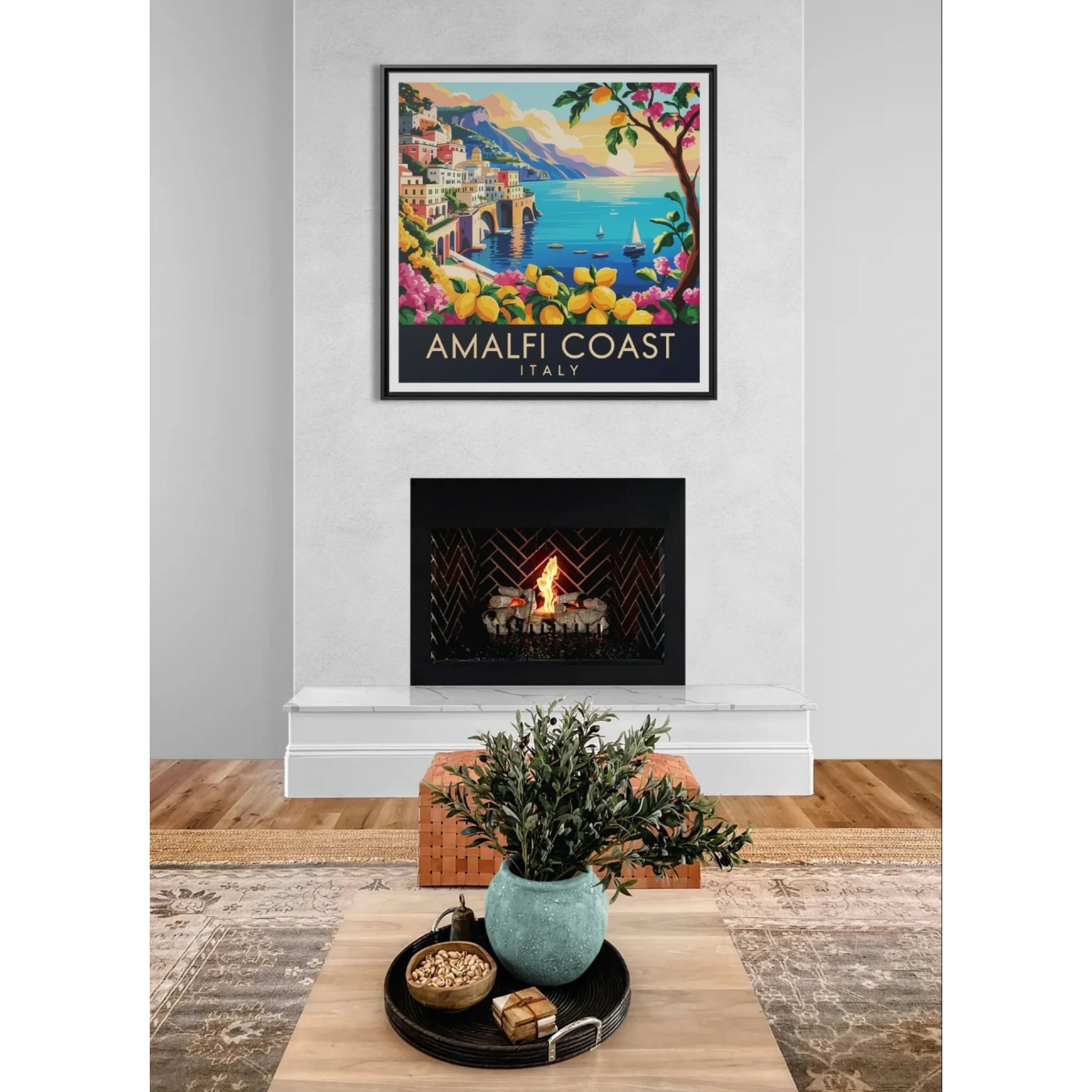 Framed Canvas Art : Amalfi Coast, Italy Landscape, Home Decor, Wall Art, Coastal Vibe, Gift for Travelers, Italian Artwork - LOLA VEGAS ART