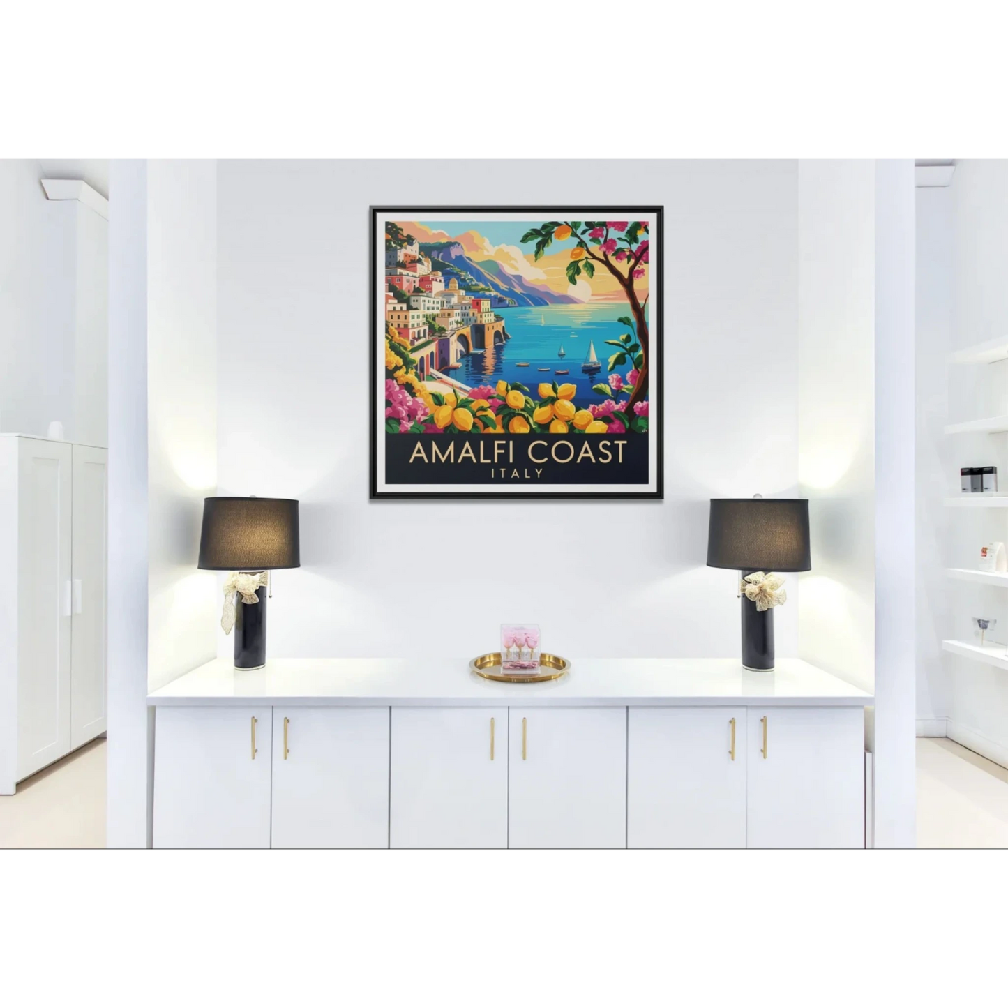 Framed Canvas Art : Amalfi Coast, Italy Landscape, Home Decor, Wall Art, Coastal Vibe, Gift for Travelers, Italian Artwork - LOLA VEGAS ART