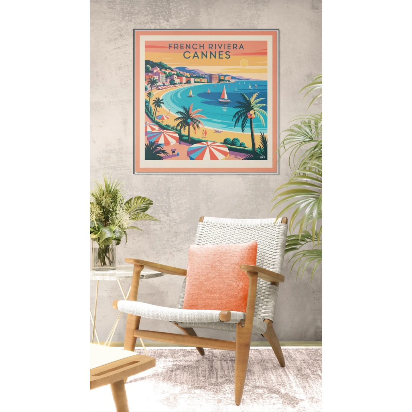 French Riviera Canvas Art Print, Vintage Wall Decor, Coastal Home Decor, Framed Art for Beach Lovers, Travel-inspired Gift