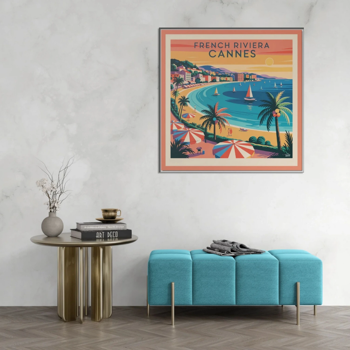 French Riviera Canvas Art Print, Vintage Wall Decor, Coastal Home Decor, Framed Art for Beach Lovers, Travel-inspired Gift