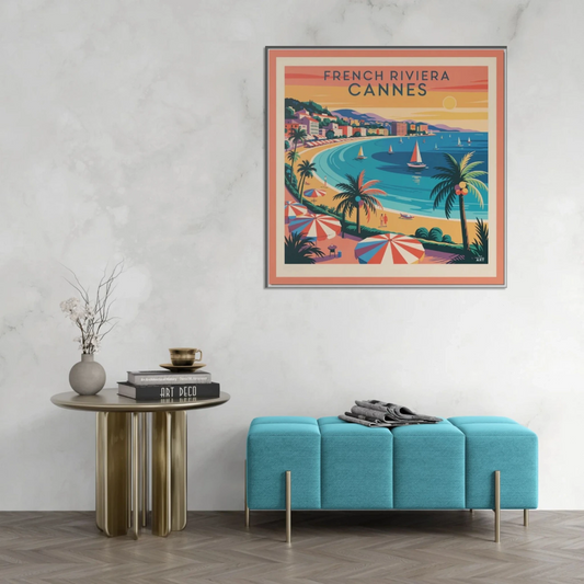 French Riviera Canvas Art Print, Vintage Wall Decor, Coastal Home Decor, Framed Art for Beach Lovers, Travel-inspired Gift - LOLA VEGAS ART