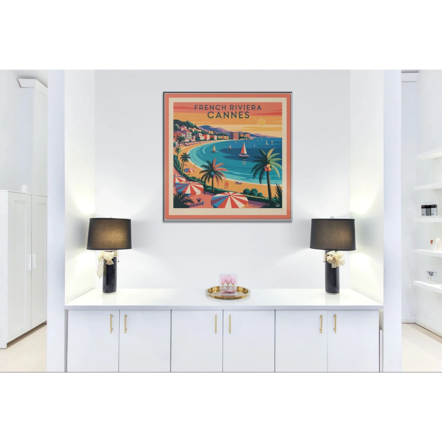 French Riviera Canvas Art Print, Vintage Wall Decor, Coastal Home Decor, Framed Art for Beach Lovers, Travel-inspired Gift