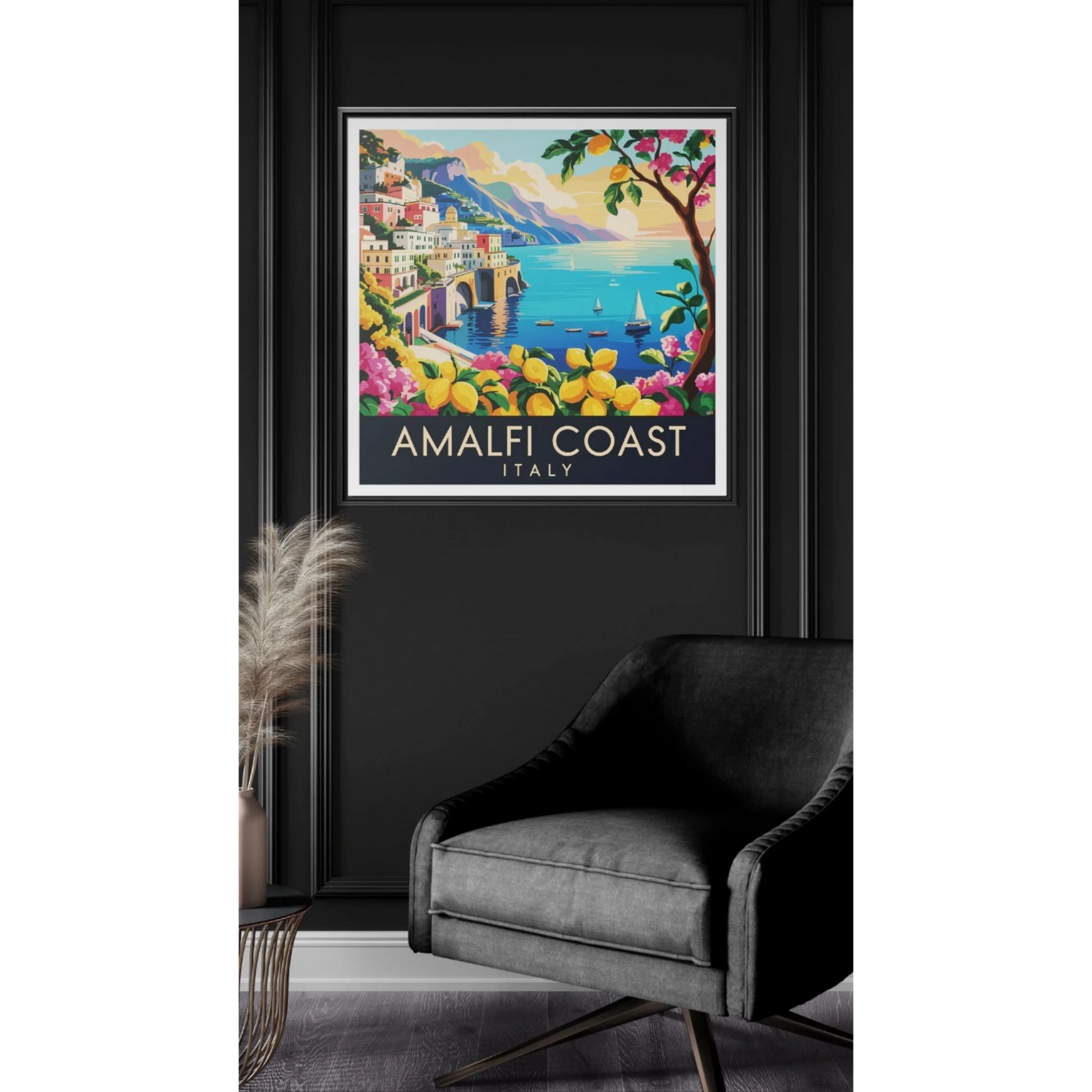 Framed Canvas Art : Amalfi Coast, Italy Landscape, Home Decor, Wall Art, Coastal Vibe, Gift for Travelers, Italian Artwork - LOLA VEGAS ART