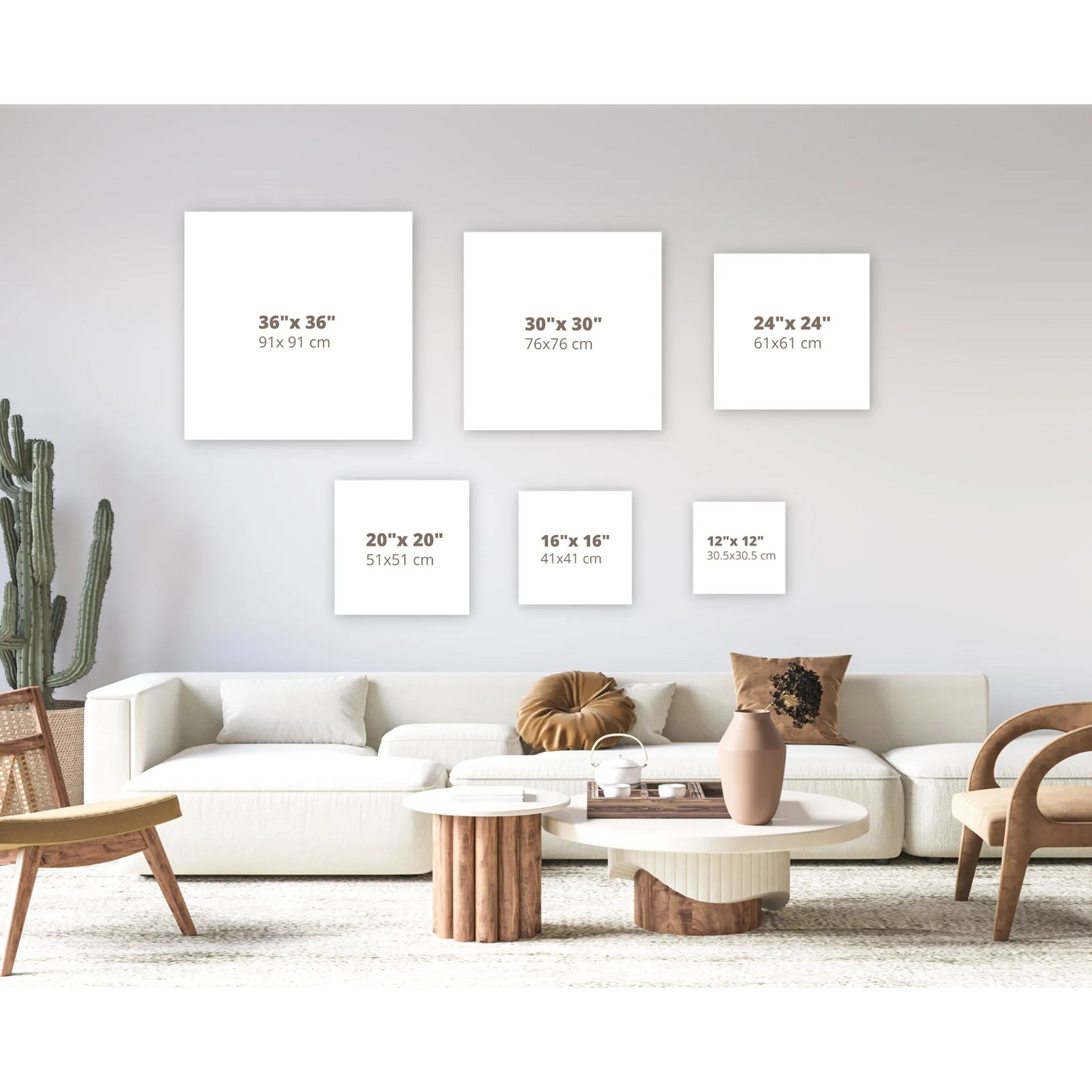 Southwestern Square Canvas Wall Art - Boho Ethnic Home Decor, Turquoise Brown White Frame, Gallery Canvas Wraps - LOLA VEGAS ART