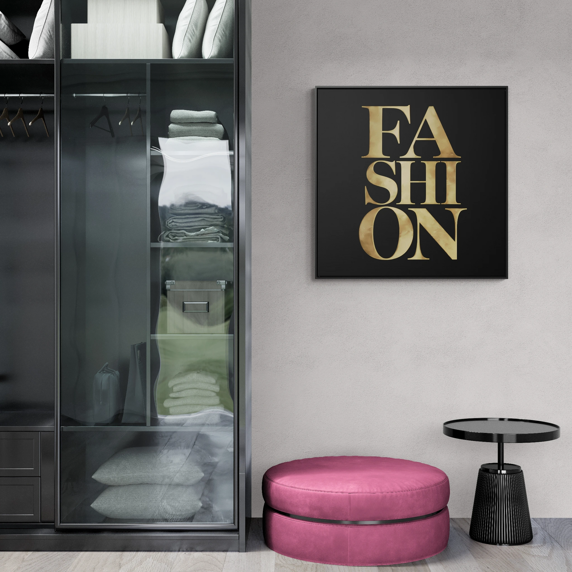 Fashion Wall Art, Stylish Gallery Canvas Wraps, Square Frame, Home Decor, Gift for Fashionistas, Glamorous Black and Gold Wall Hanging - LOLA VEGAS ART