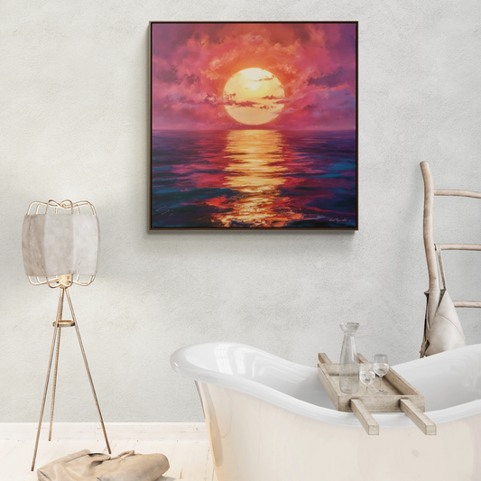 Canvas Wall Art, Moonlight Pink Orange Sky Square Frame Serenity Calmness Decor, Ocean Gallery Wrap, Home Office Decor, Beach House Gift, - LOLA VEGAS ART