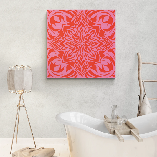 Canvas Wall Art, Pink and Orange Boho Design, Feminine Home Decor, Square, Stretched, 1 25" Matte Canvas, Bohemian Chic, Artwork Print, - LOLA VEGAS ART