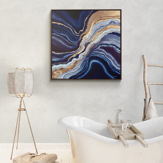 Geode Canvas Wall Art, Blue Gold White Square Frame, Decorative Gallery Wrap, Abstract Painting, Home Decor, Modern Artwork, Gift for Her - LOLA VEGAS ART
